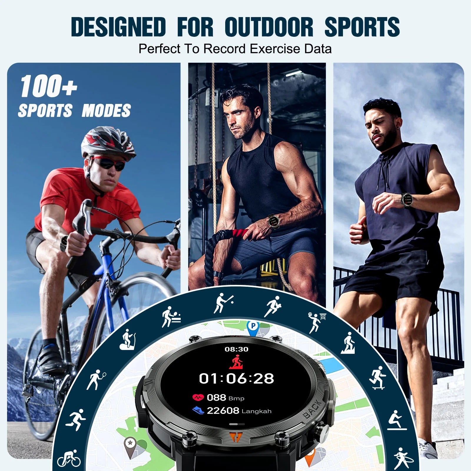 Smart Watch Bluetooth 1,45 Pulgadas Caja Resistente Negra Con Correa Deportiva De Poliuretano Negra